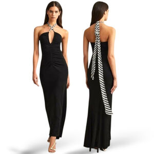 NWT $395 REISS Iris Bodycon Maxi Black White US 4